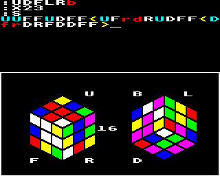 Cube Master (BBC Micro) screenshot: The computer tries to solve the cube