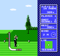 Mezase! Top Pro: Green ni Kakeru Yume (NES) screenshot: Preparing to hit the golf ball.