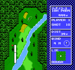 Mezase! Top Pro: Green ni Kakeru Yume (NES) screenshot: Water Hazard sucks.