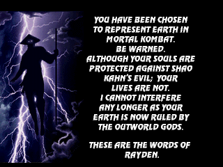Mortal Kombat 3 (PlayStation) screenshot: The words of Rayden