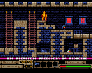 Atlantyda (Amiga) screenshot: Hint says there must be a hidden passage
