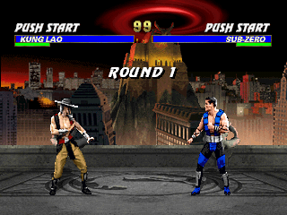 Mortal Kombat 3 (PlayStation) screenshot: Kung Lao vs Sub-Zero