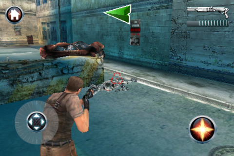 Terminator: Salvation (iPhone) screenshot: Some terminators keep crawling after shot down