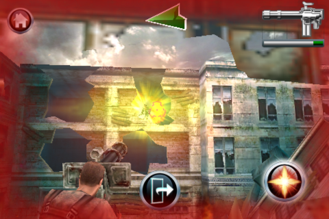 Terminator: Salvation (iPhone) screenshot: Using a mounted grenade launcher