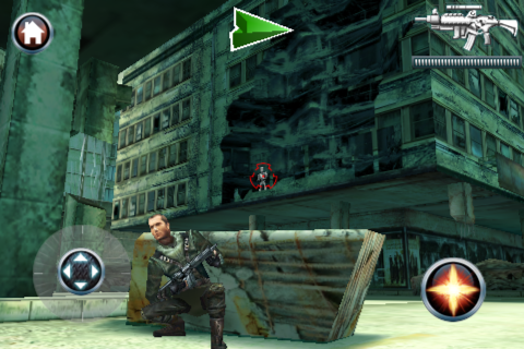 Terminator: Salvation (iPhone) screenshot: Enemy appearing from a destroyed building