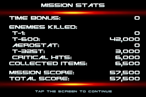 Terminator: Salvation (iPhone) screenshot: Mission stats
