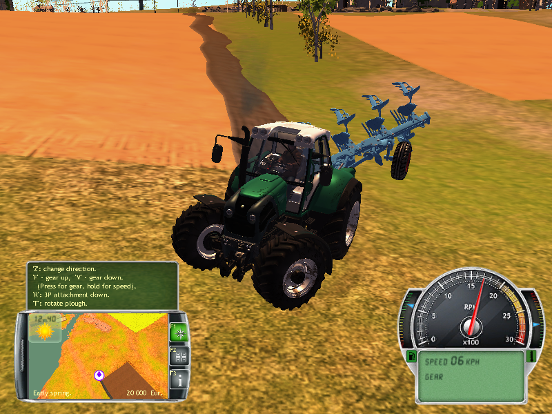 Professional Farmer 2014 (Windows) screenshot: Plowing a straight furrow is not easy, and this is only the first pass.