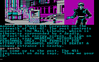 Fahrenheit 451 (DOS) screenshot: About to enter the heavily guarded library.