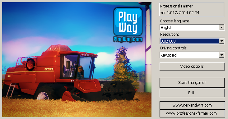 Professional Farmer 2014 (Windows) screenshot: Game launcher & configuration menu