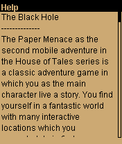 The Paper Menace (J2ME) screenshot: Help menu