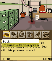The Paper Menace (J2ME) screenshot: Looking at the Pneumatic transfer system