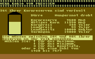 Kaiser (Commodore 64) screenshot: Population food supply