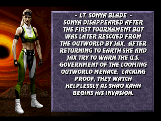 Mortal Kombat 3 (PlayStation) screenshot: Lt. Sonia Blade