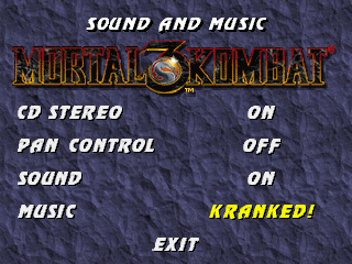 Mortal Kombat 3 (PlayStation) screenshot: Sound and Music