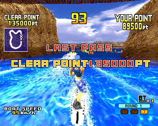 BursTrick: Wake Boarding!! (PlayStation) screenshot: Last pass. Must collect 135000 points.