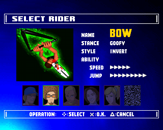 BursTrick: Wake Boarding!! (PlayStation) screenshot: Select rider.
