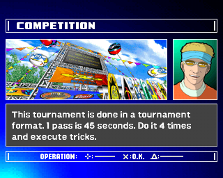 BursTrick: Wake Boarding!! (PlayStation) screenshot: Introducing... Trick competition.