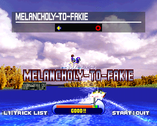 BursTrick: Wake Boarding!! (PlayStation) screenshot: Chris executing... Melancholy-to-Fakie.