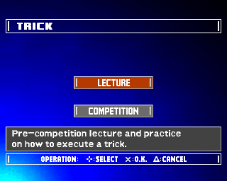 BursTrick: Wake Boarding!! (PlayStation) screenshot: Trick mode: Lecture & Competition.