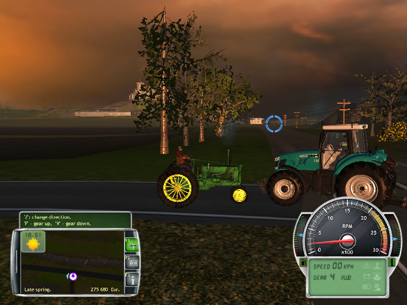 Professional Farmer 2014 (Windows) screenshot: You cannot pass! I am a servant of the Secret Fire, wielder of the flame of John Deere. And the diesel smoke will make you cough too!
