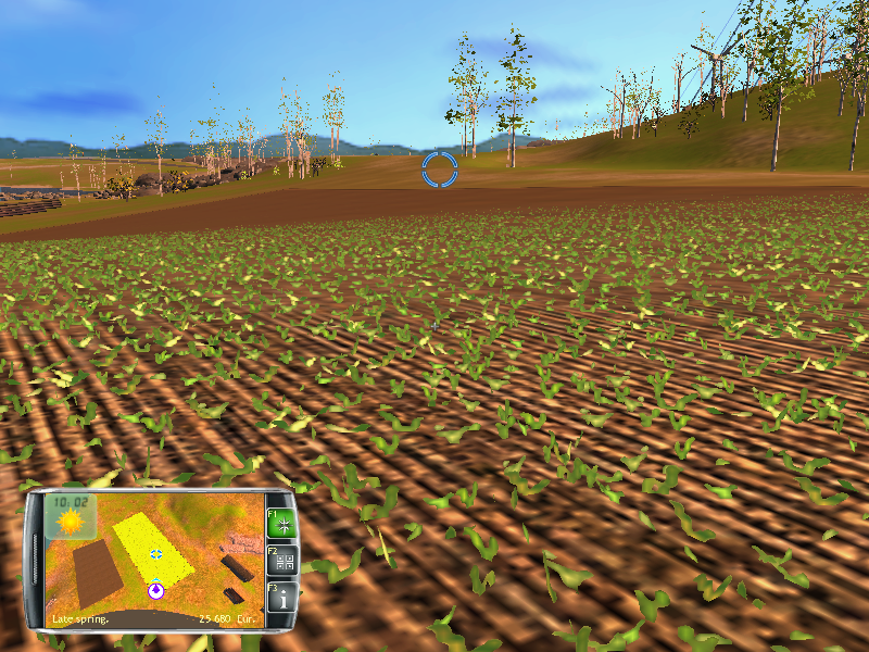 Professional Farmer 2014 (Windows) screenshot: Magic: the wheat is already sprouting! Season changing is here controlled by the career progressing through the pre-set missions.