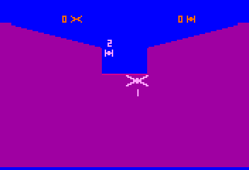 Star Battle (Bally Astrocade) screenshot: About to begin - numbers show who is who