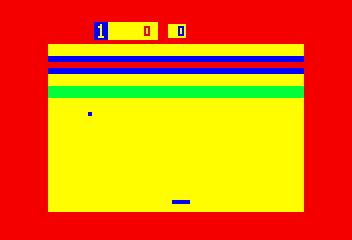 Brickyard / Clowns (Bally Astrocade) screenshot: Brickyard - Harder difficulties mean smaller paddle