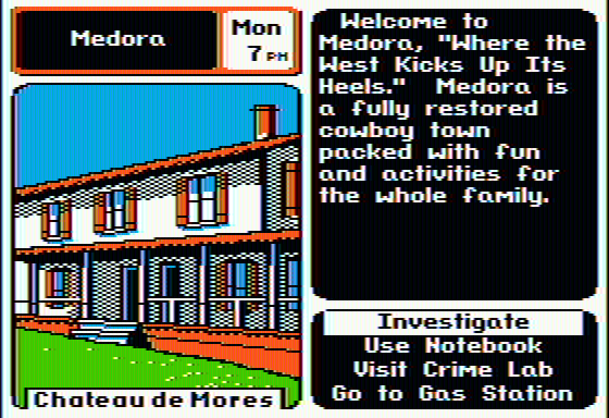 Where in North Dakota is Carmen Sandiego? (Apple II) screenshot: Medora