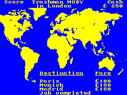 Travel with Trashman (ZX Spectrum) screenshot: The world map. This screen is returned to after the end of each mini-game.