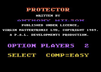 Protector (Atari 8-bit) screenshot: Title screen
