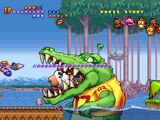 Harmful Park (PlayStation) screenshot: Poor thing inside the crocodile's mouth. Not the boss yet.