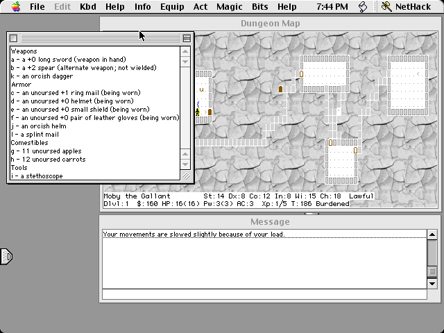 NetHack (Macintosh) screenshot: Inventory