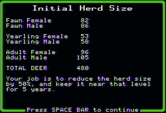 Oh, Deer! (Apple II) screenshot: Initial herd size