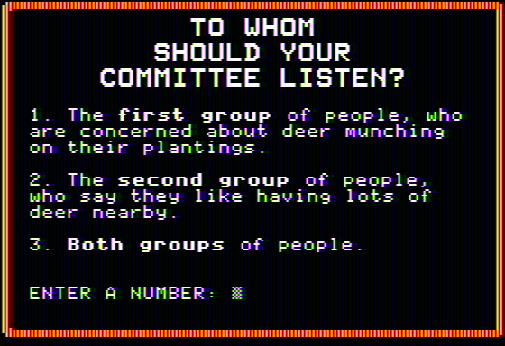 Oh, Deer! (Apple II) screenshot: Who to listen to