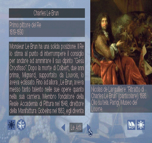 Versailles 1685 (PlayStation) screenshot: "The greatest French artist of all time"