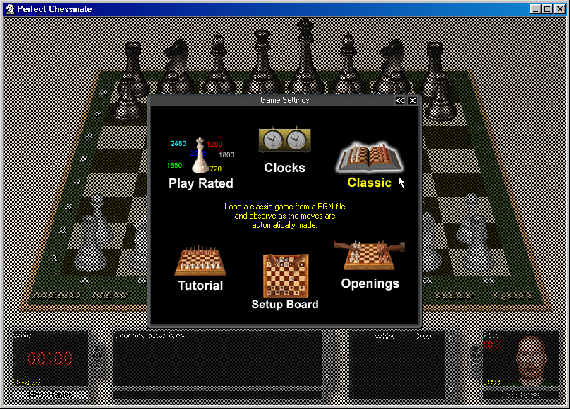 Perfect Chessmate (Windows) screenshot: Some of the various options regarding gameplay and learning.
