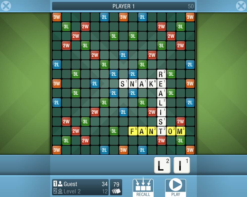 CrossCraze (Windows) screenshot: 3 times letter value for F5, plus double the word value, nice (v3.41)