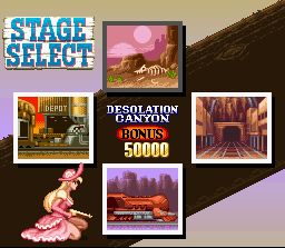 Wild Guns (SNES) screenshot: Stage select after the Carson City level