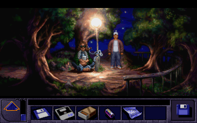 Alien Incident (DOS) screenshot: Meeting the hippie int he park