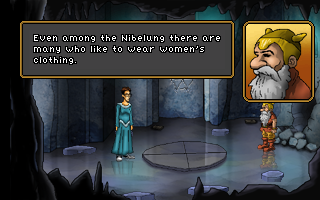 Tales (Windows) screenshot: And now the dwarf thinks that Alfred is a transvestite... ;)
