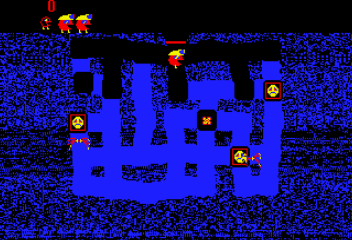 The Adventures of Robby Roto! (Arcade) screenshot: Level 1. Roto can only dig through the light blue paths.