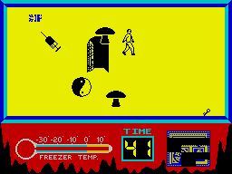 The Rocky Horror Show (ZX Spectrum) screenshot: The freak-out room, grab the key and avoid everything else