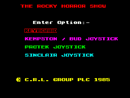 The Rocky Horror Show (ZX Spectrum) screenshot: Control selection