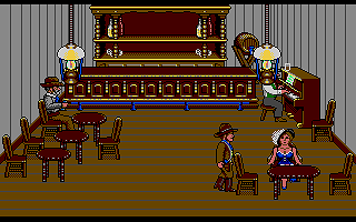 Billy the Kid (Amiga) screenshot: Prostitute at the table