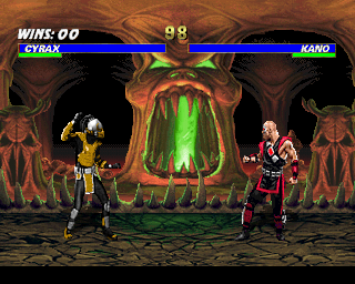 Mortal Kombat 3 (PlayStation) screenshot: Cyrax versus Kano