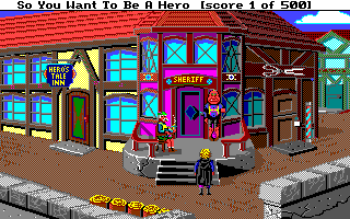 Hero's Quest: So You Want to Be a Hero (Amiga) screenshot: Just the beginning, in front of the sheriff's office