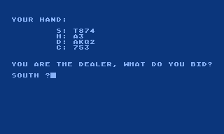Bridge 3.0 (Atari 8-bit) screenshot: Bidding phase