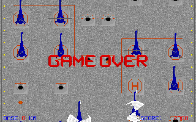Bomber (DOS) screenshot: In face of this overwhelming opposition, we face defeat. Rinse, repeat. When we run out of aircraft, it's game over.
