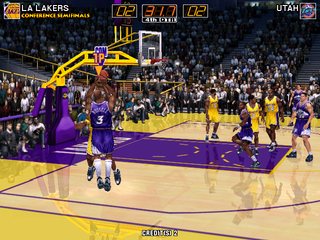 Virtua NBA (Arcade) screenshot: Attempt at blocking a shot