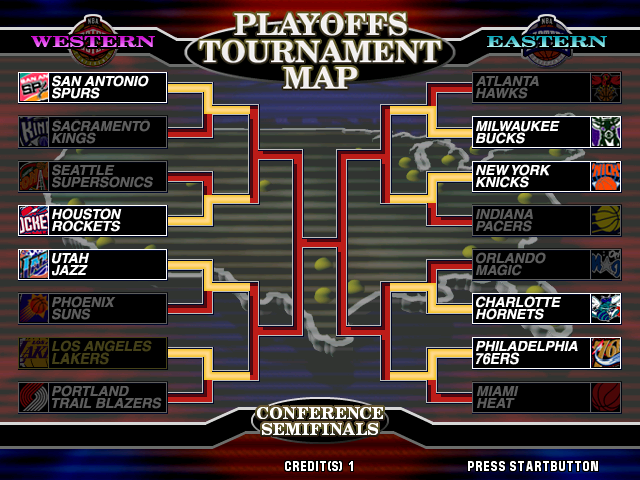 Virtua NBA (Arcade) screenshot: Advancing to the quarter finals